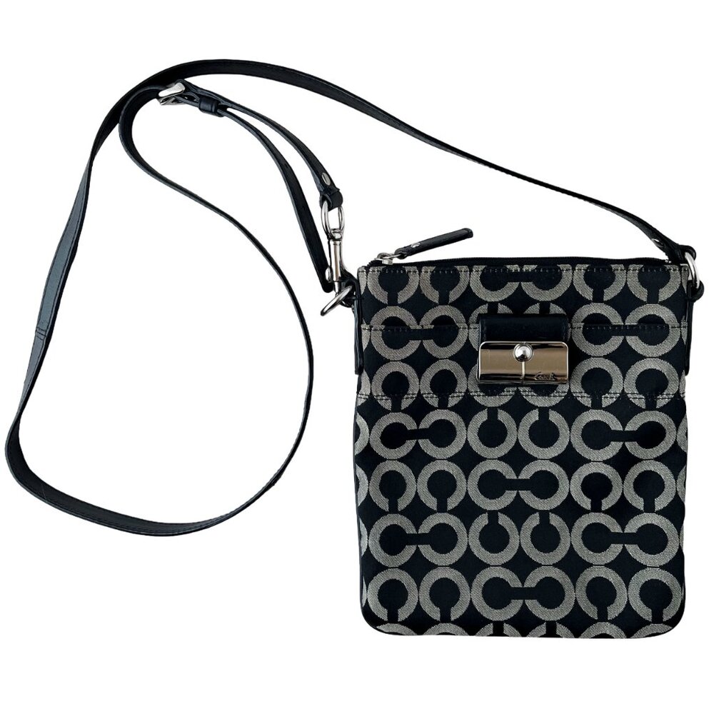 Coach “Kristin” Signature Swingpack Crossbody Bag – Black & Cream